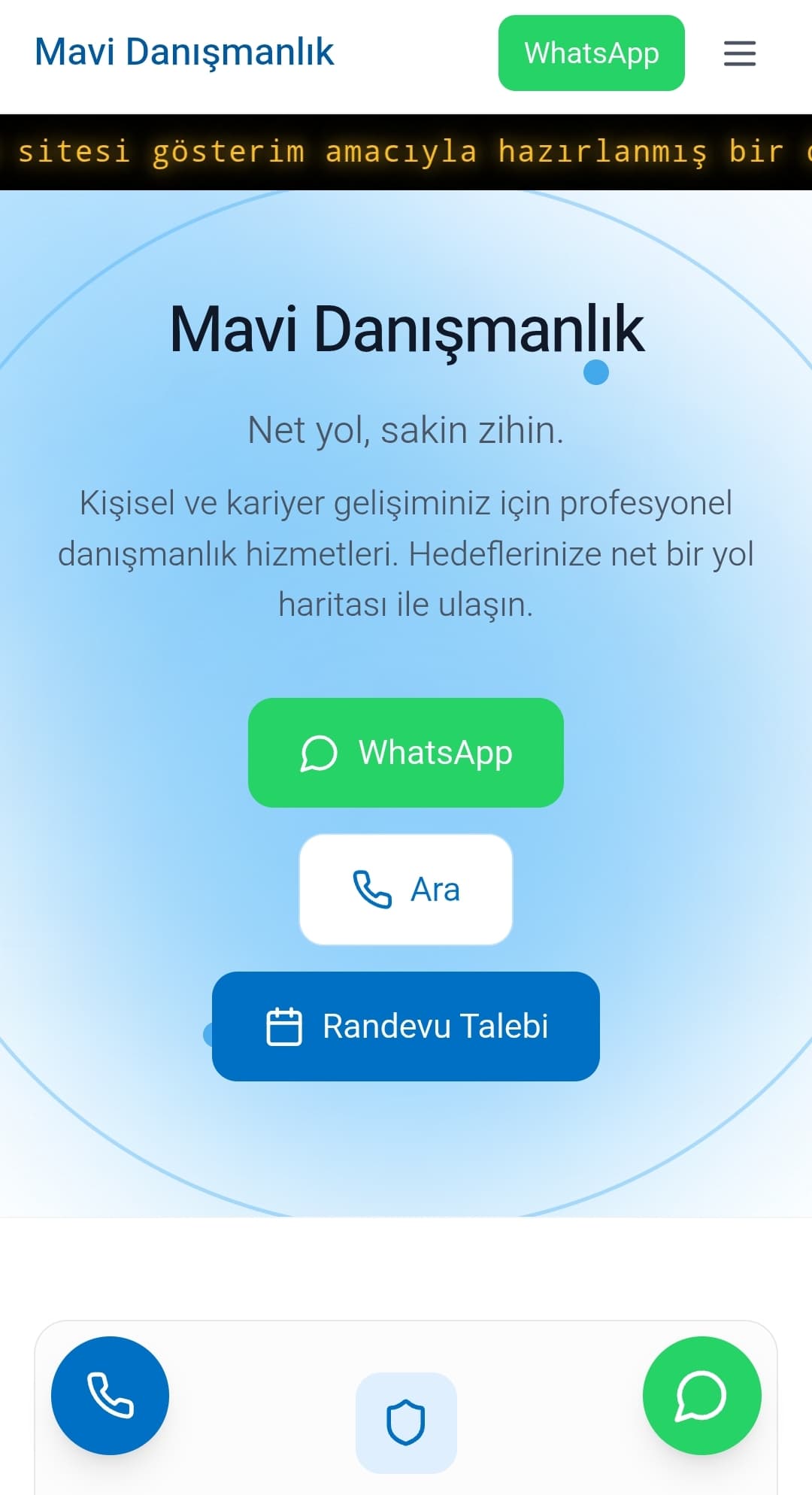 Mavi Danışmanlık web sitesi görünümü